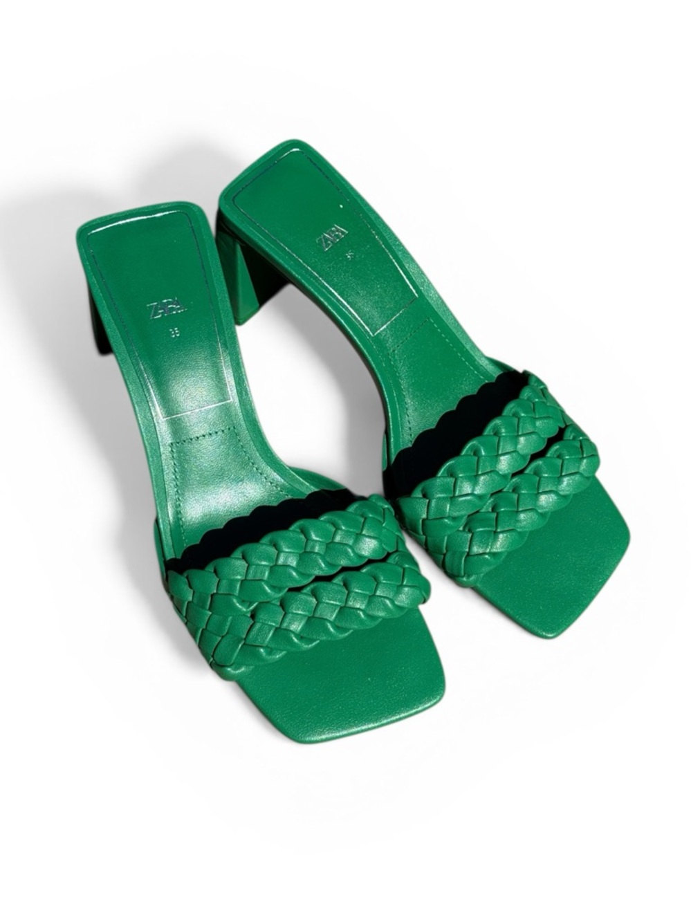 Zara Green Braided Block Heel Mule